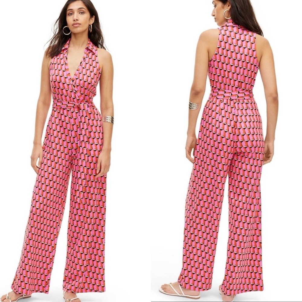 DVF for Target – Collared Sleeveless Pink Modern Geo Jumpsuit, Size XS